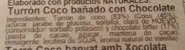 Lista de ingredientes del producto Turrón Cocó bañado con Chocolate Vicens 