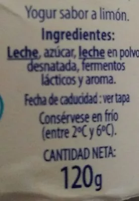 Lista de ingredientes del producto Yogur sabor limon Gervais 