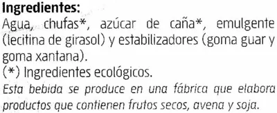 Lista de ingredientes del producto Horchata de chufa ecológica Amandín 1 l