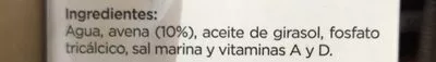 Lista de ingredientes del producto Bebida de Avena Amandín 1 l