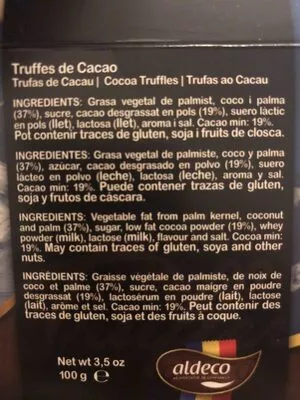 Lista de ingredientes del producto Truffes  