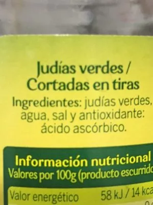 Lista de ingredientes del producto Judías verdes cortadas en tiras Gvtarra 