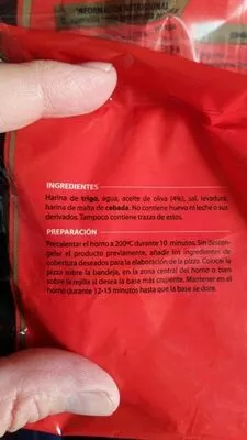 Lista de ingredientes del producto 4 bases de pizza Preli 4 unidades, 500 g