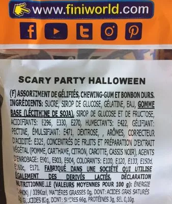 Lista de ingredientes del producto Halloween scary party Fini 