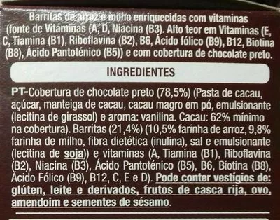 Lista de ingredientes del producto Barritas multivitaminas con chocolate negro auchan 