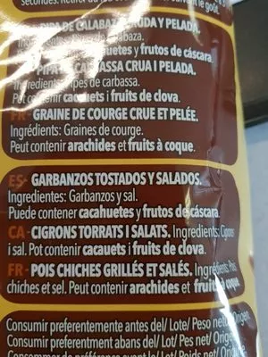 Lista de ingredientes del producto Cigrons Frit Ravich Tostados Frit ravich 120g