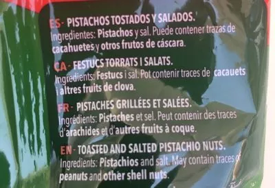 Lista de ingredientes del producto Pistachos Torrats Frit Ravich Frit Ravich 