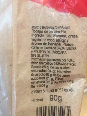 Lista de ingredientes del producto Banana Chips Frit Ravich 