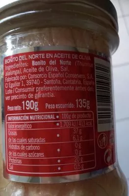 Lista de ingredientes del producto Bonito del norte Consorcio 