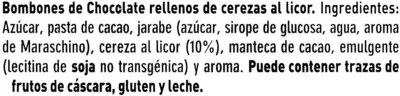 Lista de ingredientes del producto Cerezas al licor Trapa 116 g