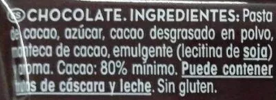 Lista de ingredientes del producto Intendo 80% noir mini Trapa 24 g