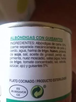 Lista de ingredientes del producto Albóndigas con guisantes  