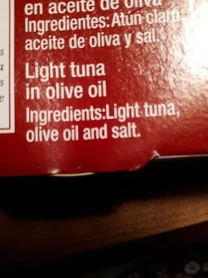 Lista de ingredientes del producto Atún claro en aceite de oliva Cuca 