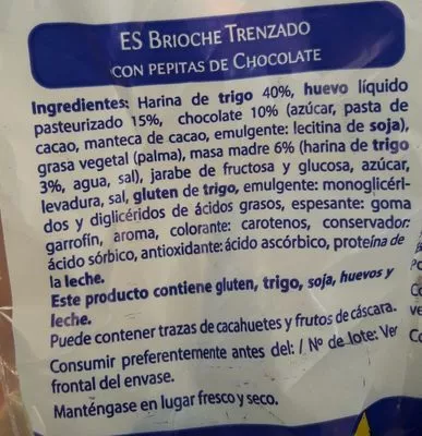 Lista de ingredientes del producto Brioche trenzado con pepitas de chocolate Pasquier 1