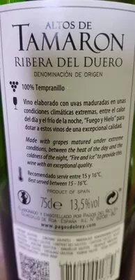 Lista de ingredientes del producto Vino ribera del duero 2016 Altos de Tamaron, Pagos del Rey 75 cl