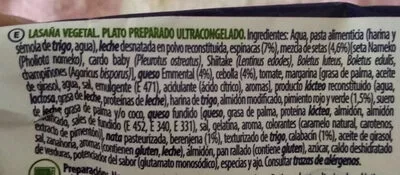 Lista de ingredientes del producto Lasaña vegetal Maheso 300gr