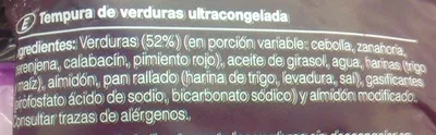 Lista de ingredientes del producto Tempura 5 verduras Fresno 400 g