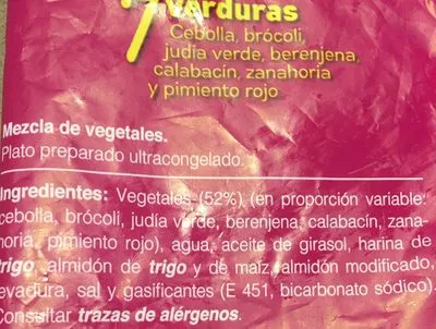 Lista de ingredientes del producto Tempura 7 verduras Fresno 400 g