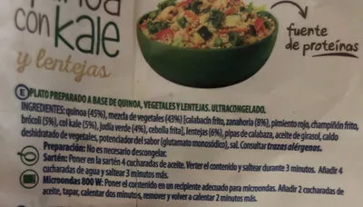 Lista de ingredientes del producto Quinoa con kale y lentejas Maheso 300g