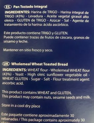 Lista de ingredientes del producto Hogaza integral Recondo 