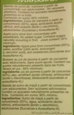 Lista de ingredientes del producto Disfruta Manzana Juver 