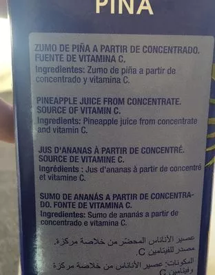 Lista de ingredientes del producto Zumo juver 100 por cien piña Juver 