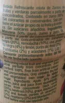 Lista de ingredientes del producto 100% veggie  