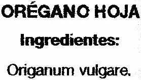 Lista de ingredientes del producto Orégano hoja 60g Dani 60 g