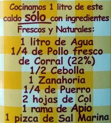 Lista de ingredientes del producto 100% natural broth, chicken Aneto 