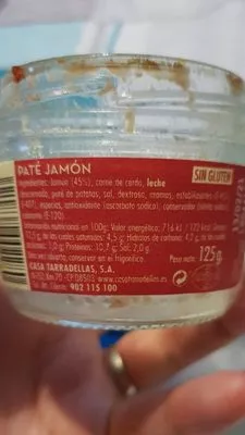 Lista de ingredientes del producto Pâté Jamon Casa Tarradellas 