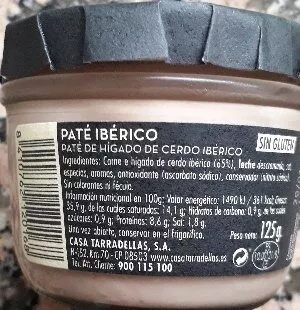 Lista de ingredientes del producto Casa Tarradellas Paté D'ibèric Casa tarradellas 