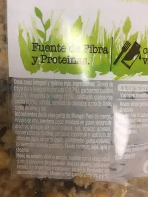 Lista de ingredientes del producto Cous Cous integral amb cigrons i Quinoa vermella Argal 190 g