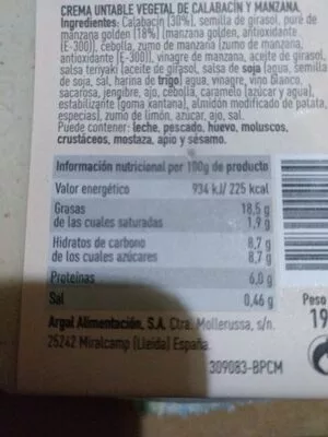 Lista de ingredientes del producto Pontutoke untable vegetal  190 g