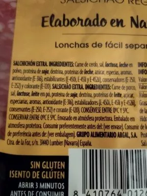 Lista de ingredientes del producto Salchichón regio Argal 