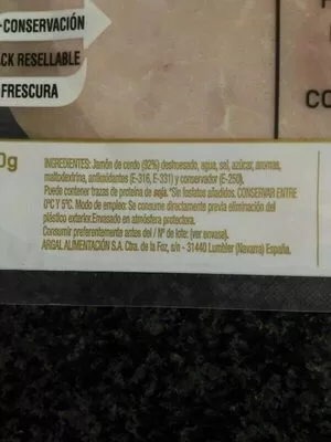 Lista de ingredientes del producto Jamón cocido extra Argal 