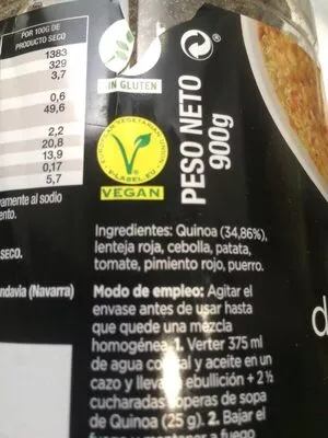 Lista de ingredientes del producto Sopa de Quinoa  