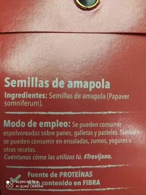 Lista de ingredientes del producto Semillas de amapola Trevijano 