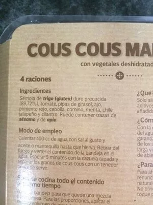 Lista de ingredientes del producto Cous cous marroquí Trevijano 