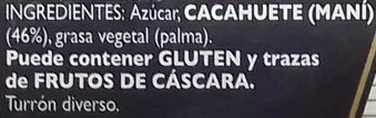 Lista de ingredientes del producto Turrón de cacahuete refinado El Mago de los Turrones 200 g