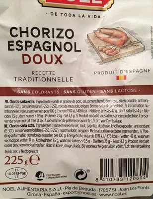 Lista de ingredientes del producto Chrorizo doux espagnol Noel 225 g