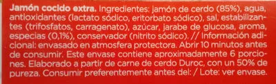 Lista de ingredientes del producto Jamón cocido extra Noel 200 g