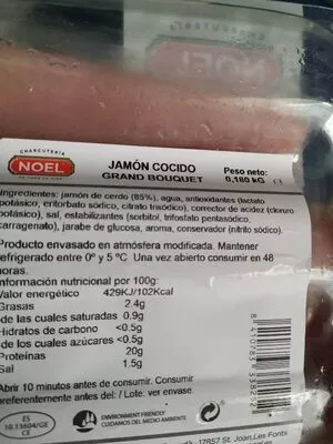 Lista de ingredientes del producto Jamon cocido finas lonchas grand bouquet Noel 