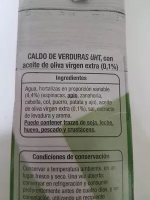 Lista de ingredientes del producto Caldo de verduras Auchan 