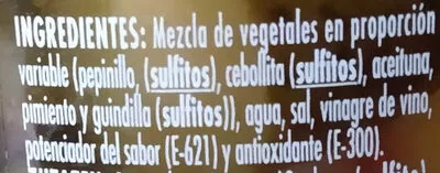 Lista de ingredientes del producto Banderillas Picantes en Vinagre El Faro 800 g