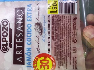 Lista de ingredientes del producto El Pozo Artesano Jamón Cocido Extra El Pozo 120g