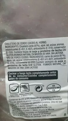 Lista de ingredientes del producto Chuleta sajonia elpozo 