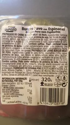 Lista de ingredientes del producto Burger pavo con espinacas  