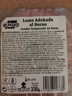 Lista de ingredientes del producto Lomo adobado al horno Elpozo 330 g