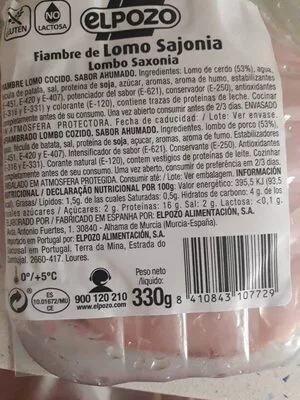 Lista de ingredientes del producto Lomo sajonia Elpozo 