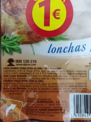 Lista de ingredientes del producto Pechuga de pollo estilo asador elpozo 